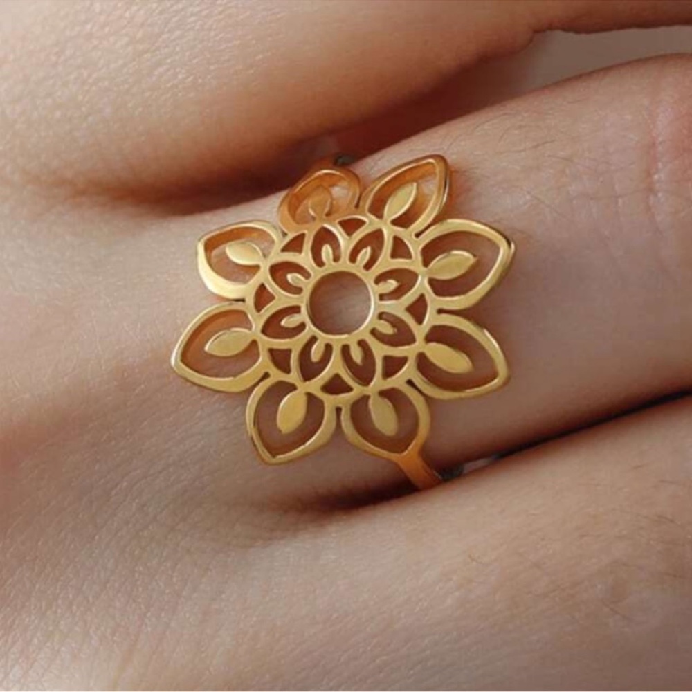 3 PACK Bohemian Gold Tone Lotus Ring